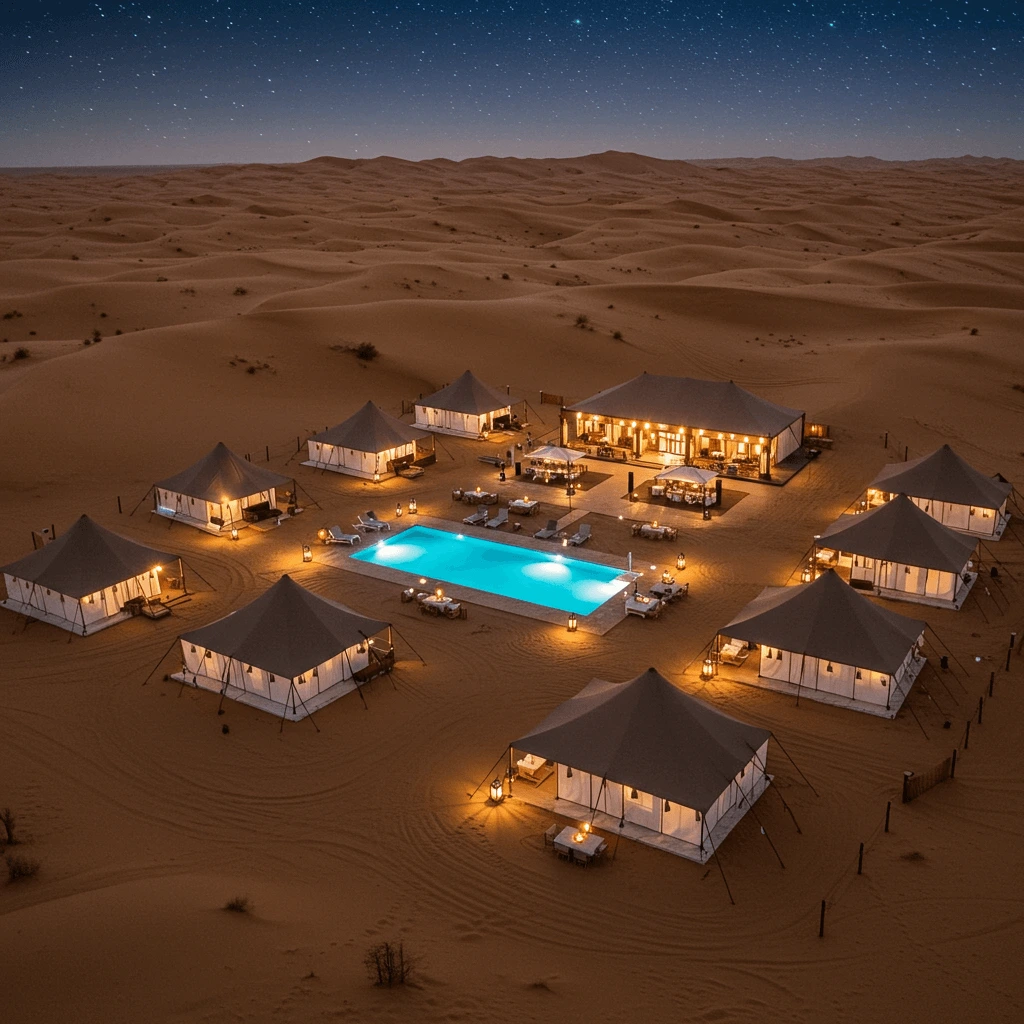 Luxury Desert Camps in the Sahara with comfortable tents and stunning dunes